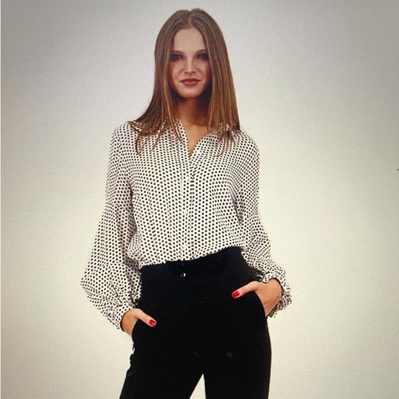 Elegant polka dot blouse with detachable bow - Picture 2 of 2